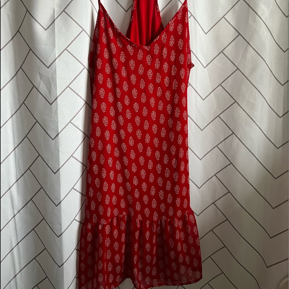 Old Navy Red with White Print Spaghetti Strap Cocktail Dress